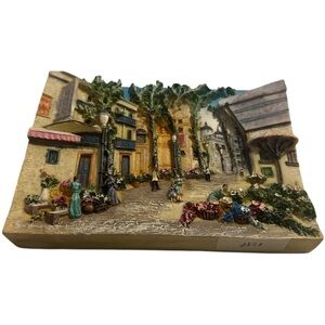 3D European Village Street Scene Wall Art – Textured Relief Plaque (5x7)